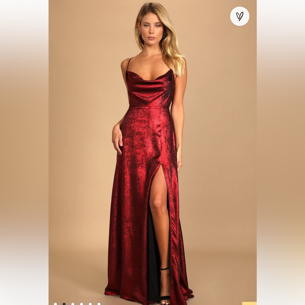 Shining Just For You Red Metallic Cowl Neck Maxi Dress